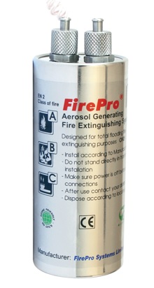 FP-40S Novi model FirePro generatora aerosola. FP-40S aktivira termički i/ili električki što ga čini upotrebljivim za najrazličitije primene. Aerosol izlazi na oba kraja generatora što osigurava ravnomerno širenje u štićeni prostor. Dužina mlaza je 2 m na obe strane, a postignuto je vrlo kratko vreme pražnjenja od samo 5 do 10 sek. U slučaju otkazivanja svih sistema aktivacije, samostalno se aktivira pri temeperaturi od 300 C.